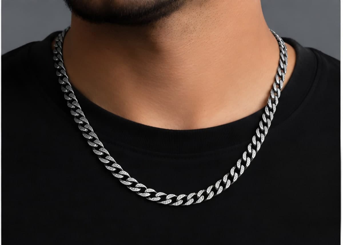 925 Sterling Silver Oxidised Cuban Link Chain for Men | 20 Inch | Matte Finish